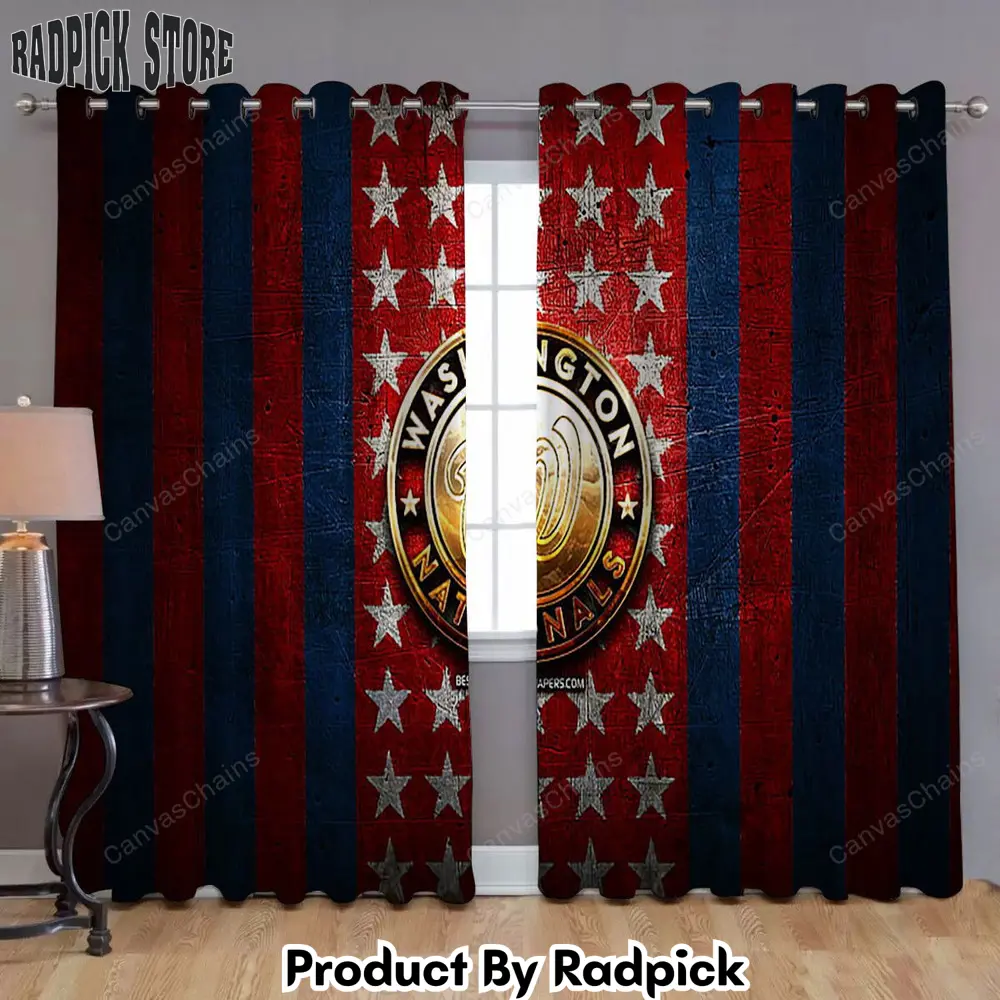Radpick washington nationals flag window curtains mlb blue red metal american baseball team curtains living room curtains for window rp85299